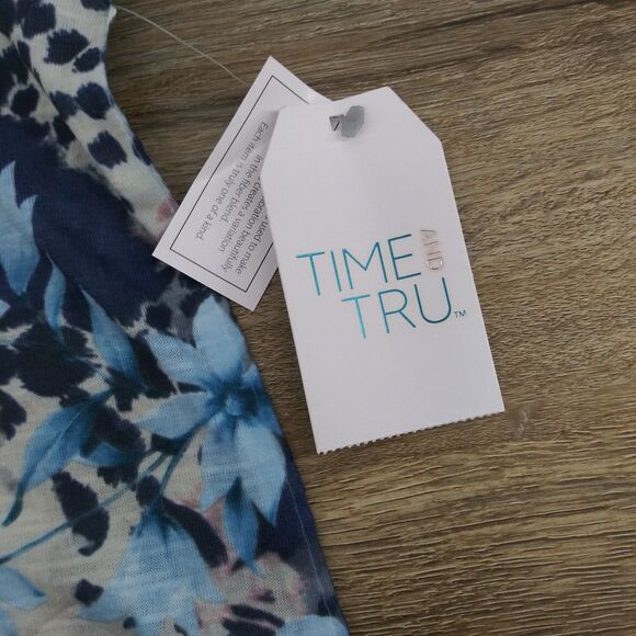 Time and Tru Shirt Womens Size XXL Blue Floral Beaded Long Sleeve Pullover Top - Picture 7 of 9